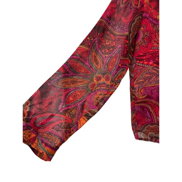 Coldwater Creek Vtg Jewel Tone Paisley Chiffon Blouse Ruffle Front XL Boho - Picture 5 of 12